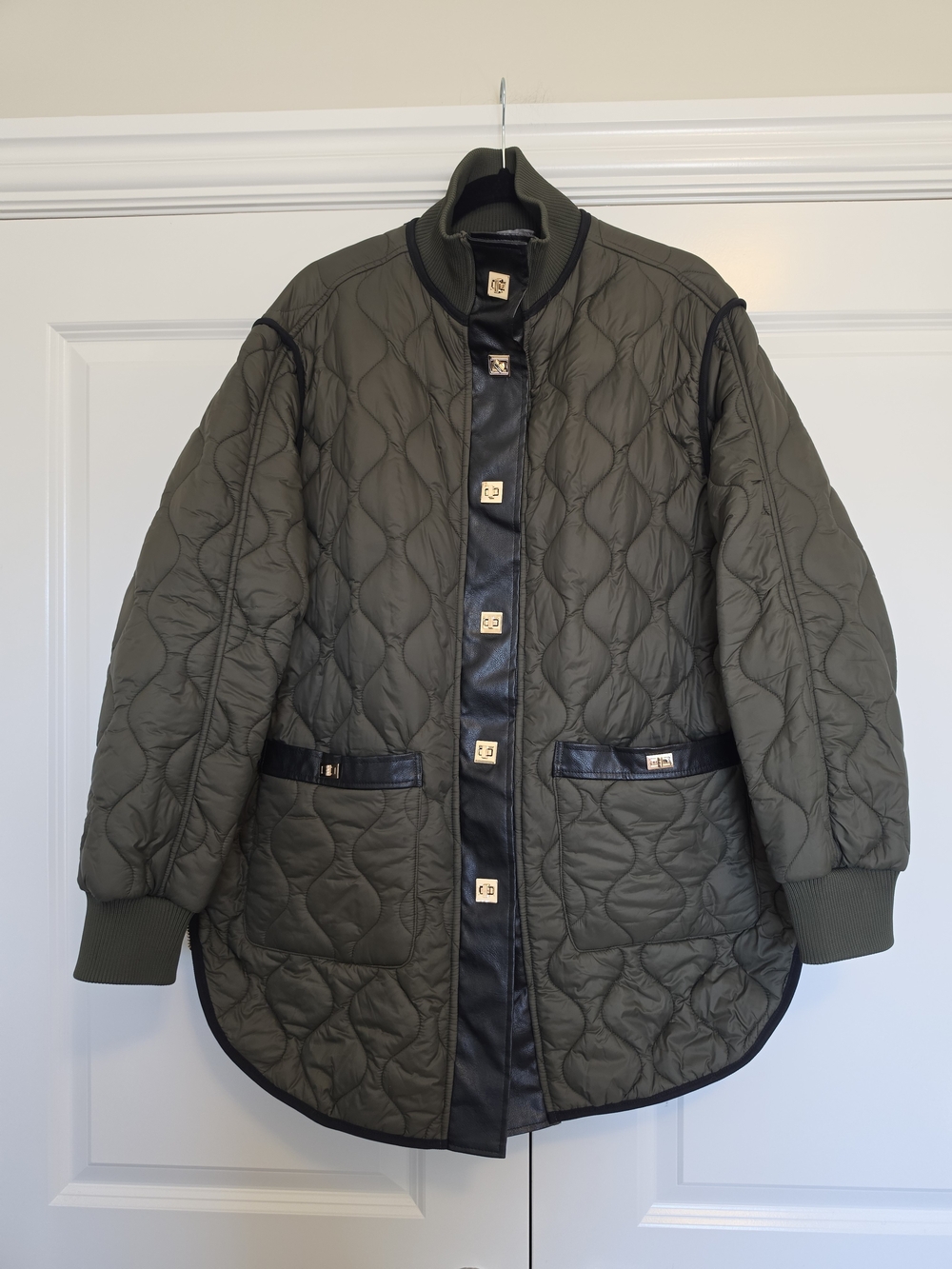 BRIAN BAILEY WOMEN’S QUILTED LONG JACKET XL OLIVE BLACK